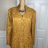 GMI Polyester Skirt Suit Size 14 Gold Lined Collarless Cocktail Mid Length 2PC