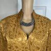 GMI Polyester Skirt Suit Size 14 Gold Lined Collarless Cocktail Mid Length 2PC