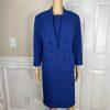 Le Suit Women Polyester Dress Suit Size 12P Blue Stand Up Collar Lined 2PC
