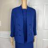Le Suit Women Polyester Dress Suit Size 12P Blue Stand Up Collar Lined 2PC