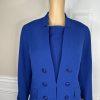 Le Suit Women Polyester Dress Suit Size 12P Blue Stand Up Collar Lined 2PC