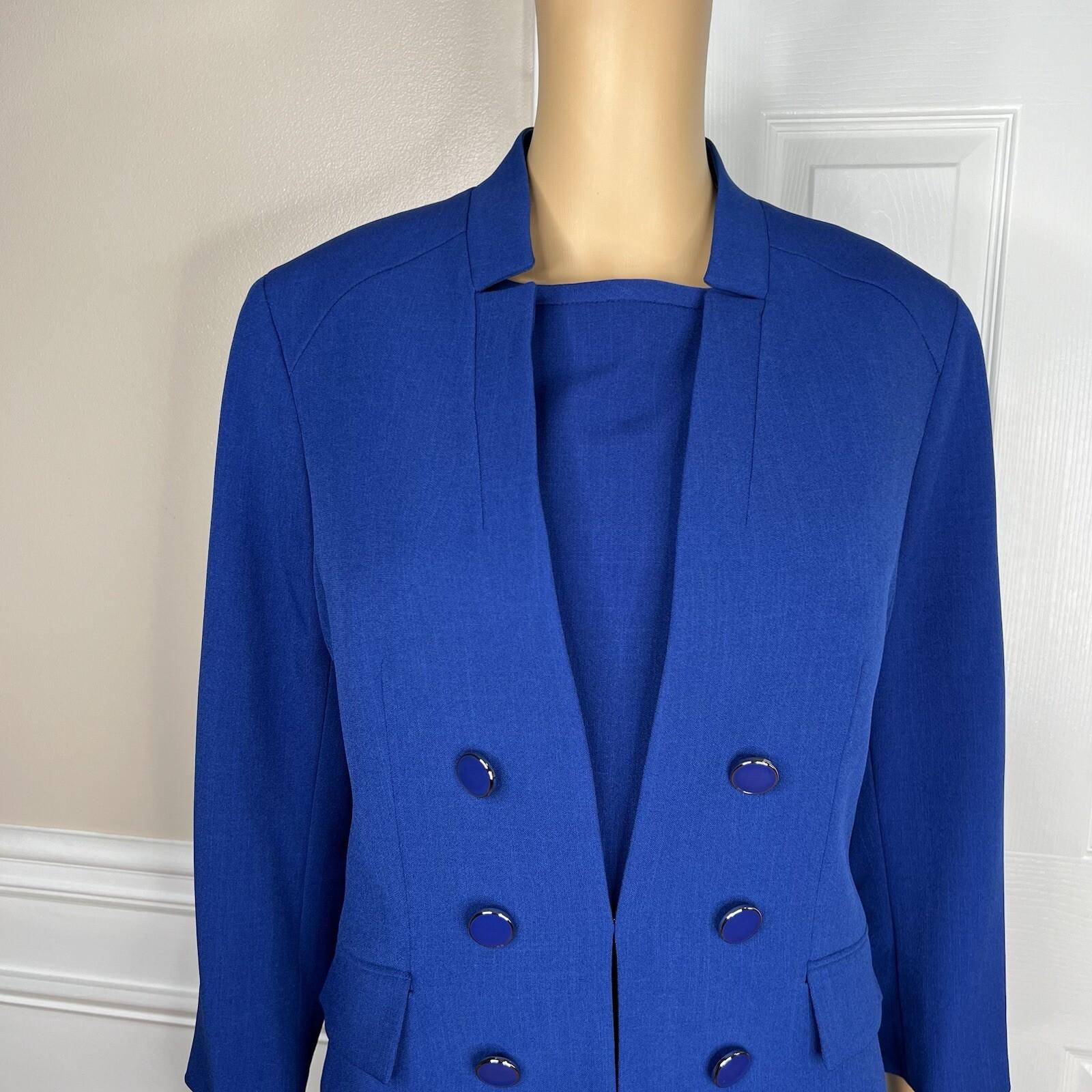 Le Suit Women Polyester Dress Suit Size 12P Blue Stand Up Collar Lined 2PC