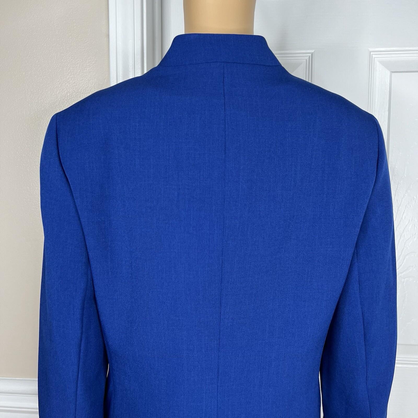 Le Suit Women Polyester Dress Suit Size 12P Blue Stand Up Collar Lined 2PC
