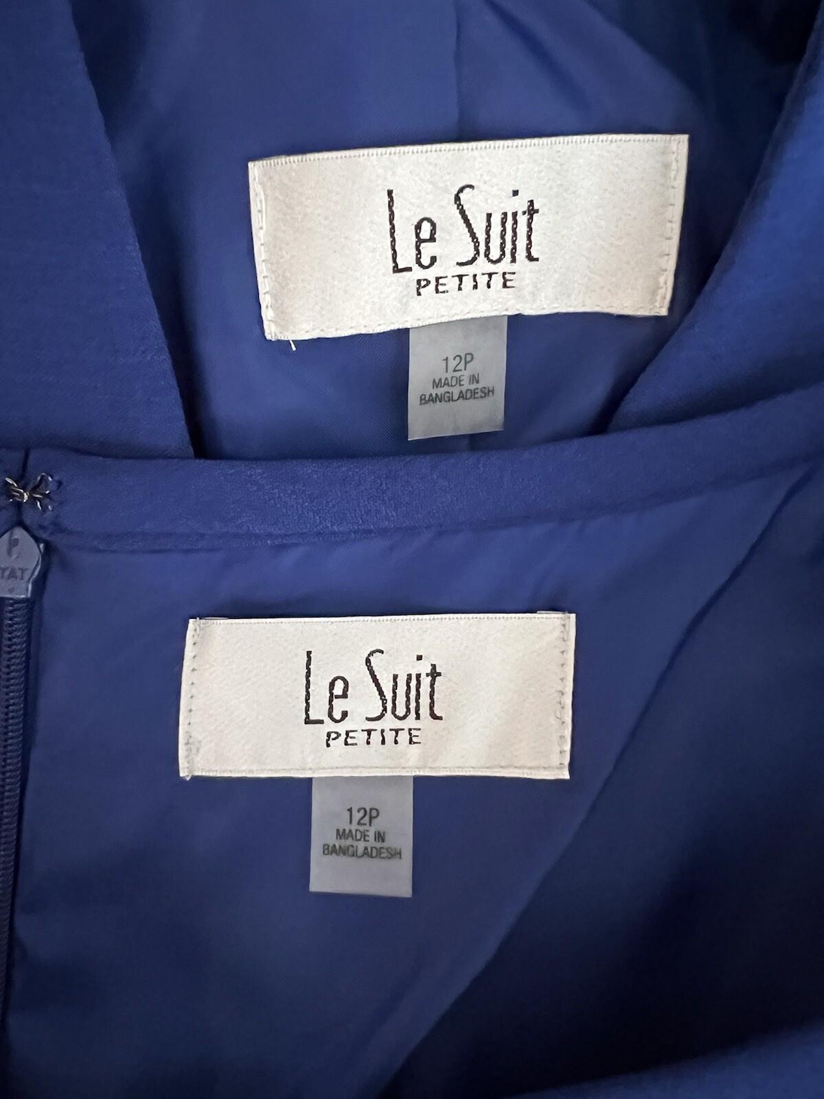 Le Suit Women Polyester Dress Suit Size 12P Blue Stand Up Collar Lined 2PC