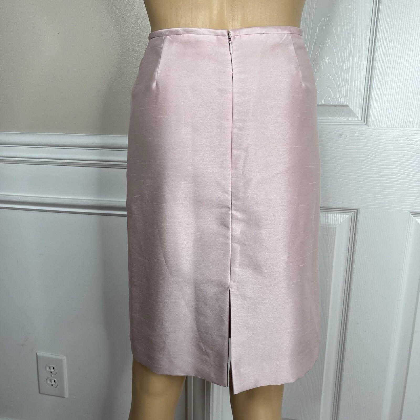 Tahari ASL Women Polyester Nylon Skirt Suit Size 14P Pink Collarless Lined 2PC