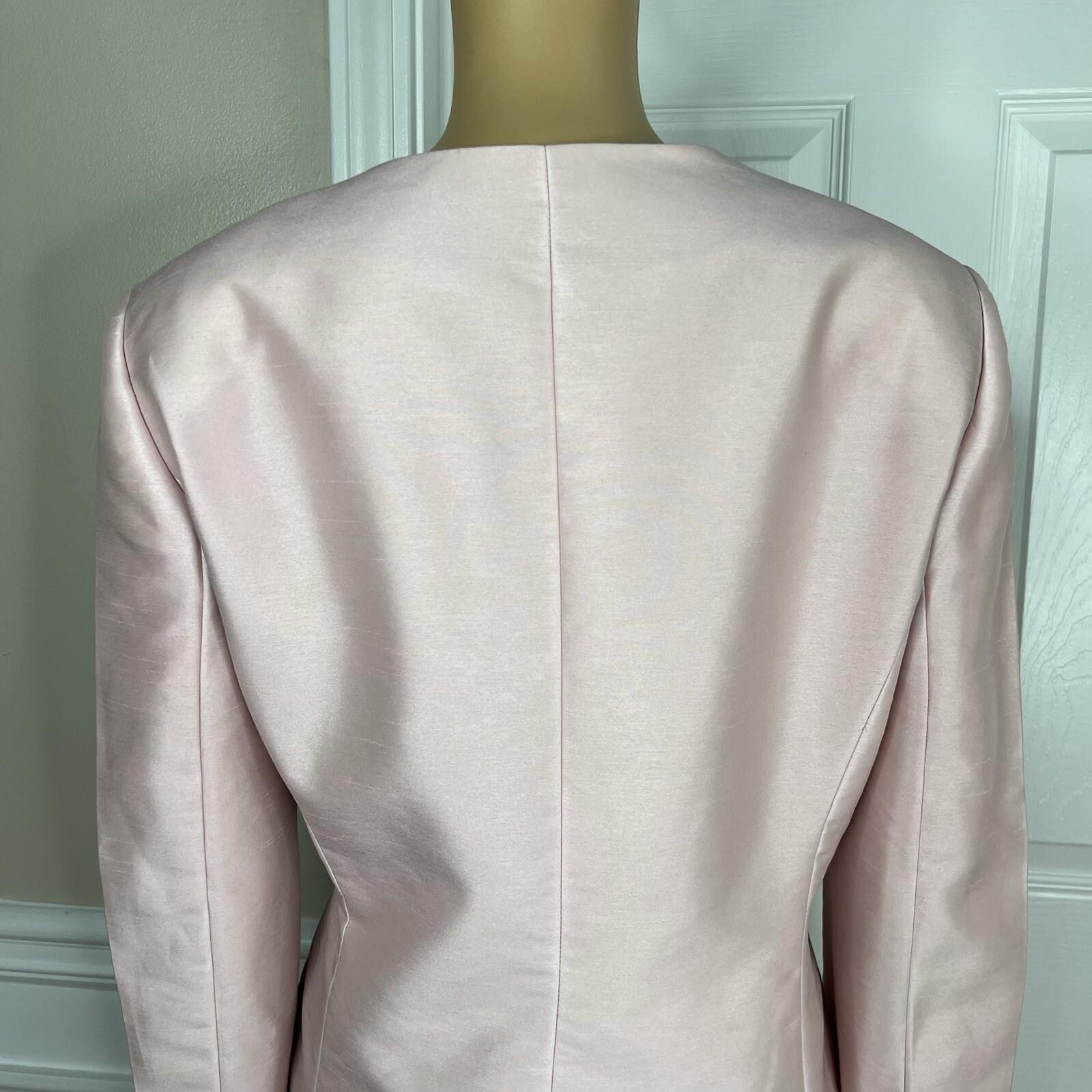 Tahari ASL Women Polyester Nylon Skirt Suit Size 14P Pink Collarless Lined 2PC