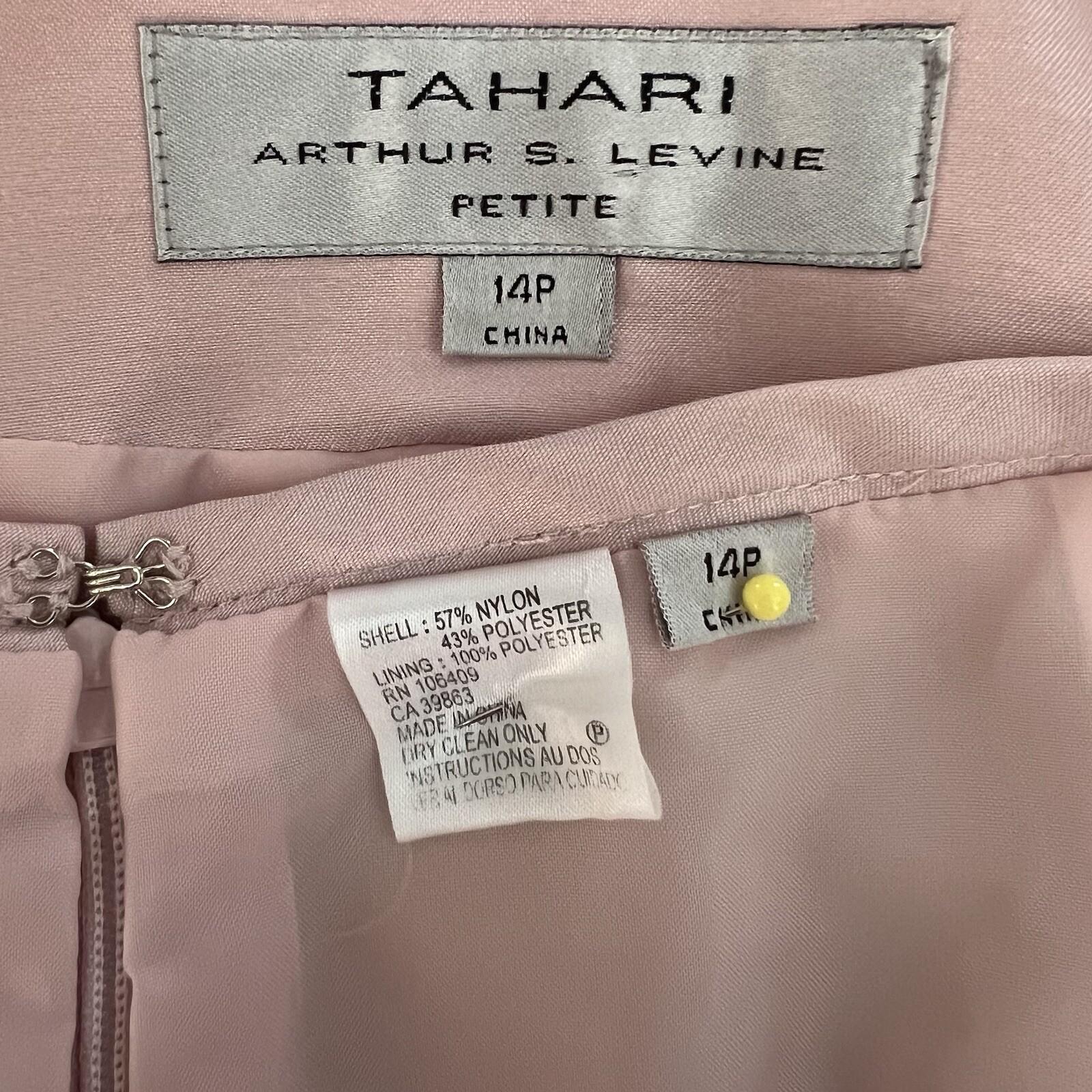 Tahari ASL Women Polyester Nylon Skirt Suit Size 14P Pink Collarless Lined 2PC
