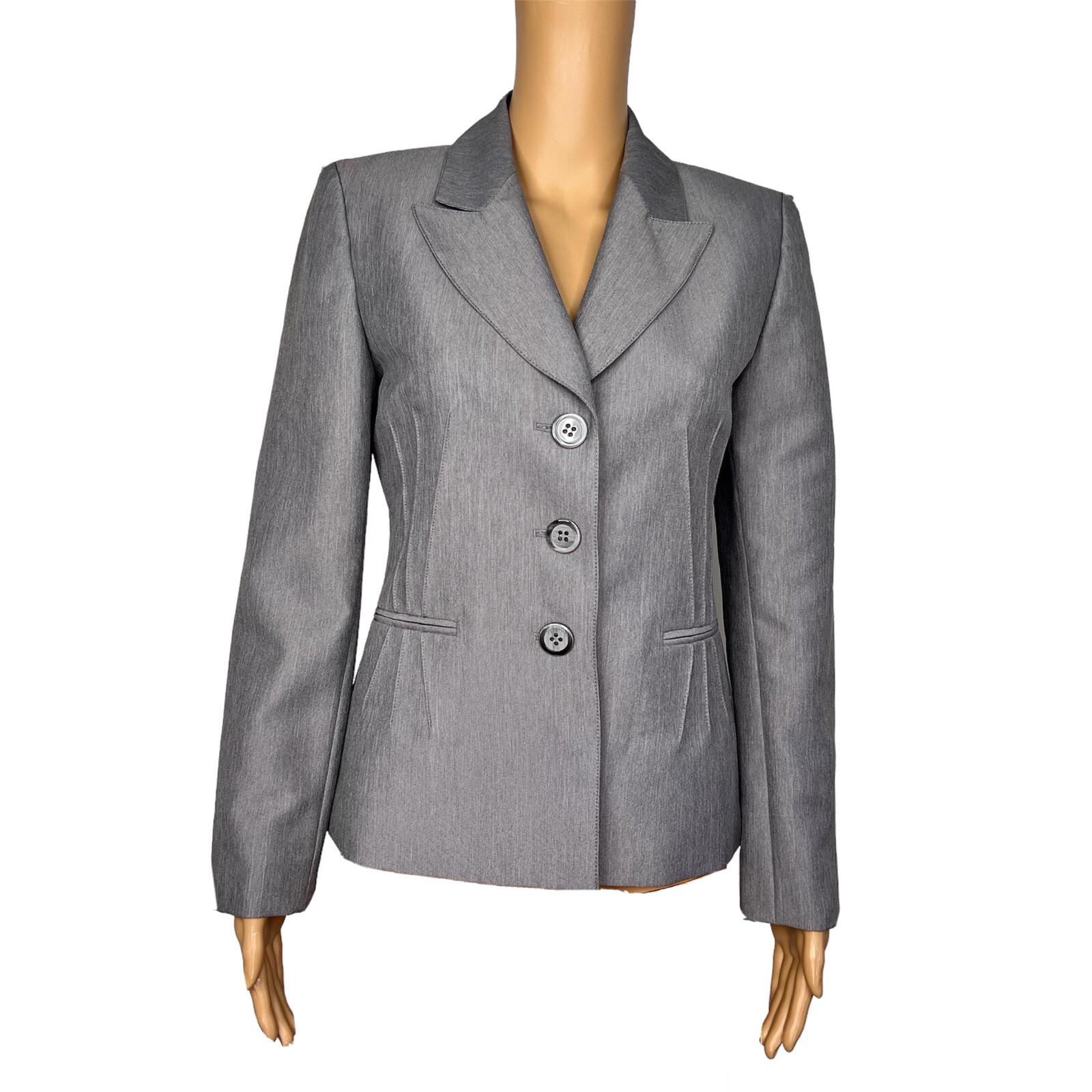 10-3413.jpg EVAN PICONE Light Gray Polyester Lined Peak Collar Career Blazer Suit Size 4