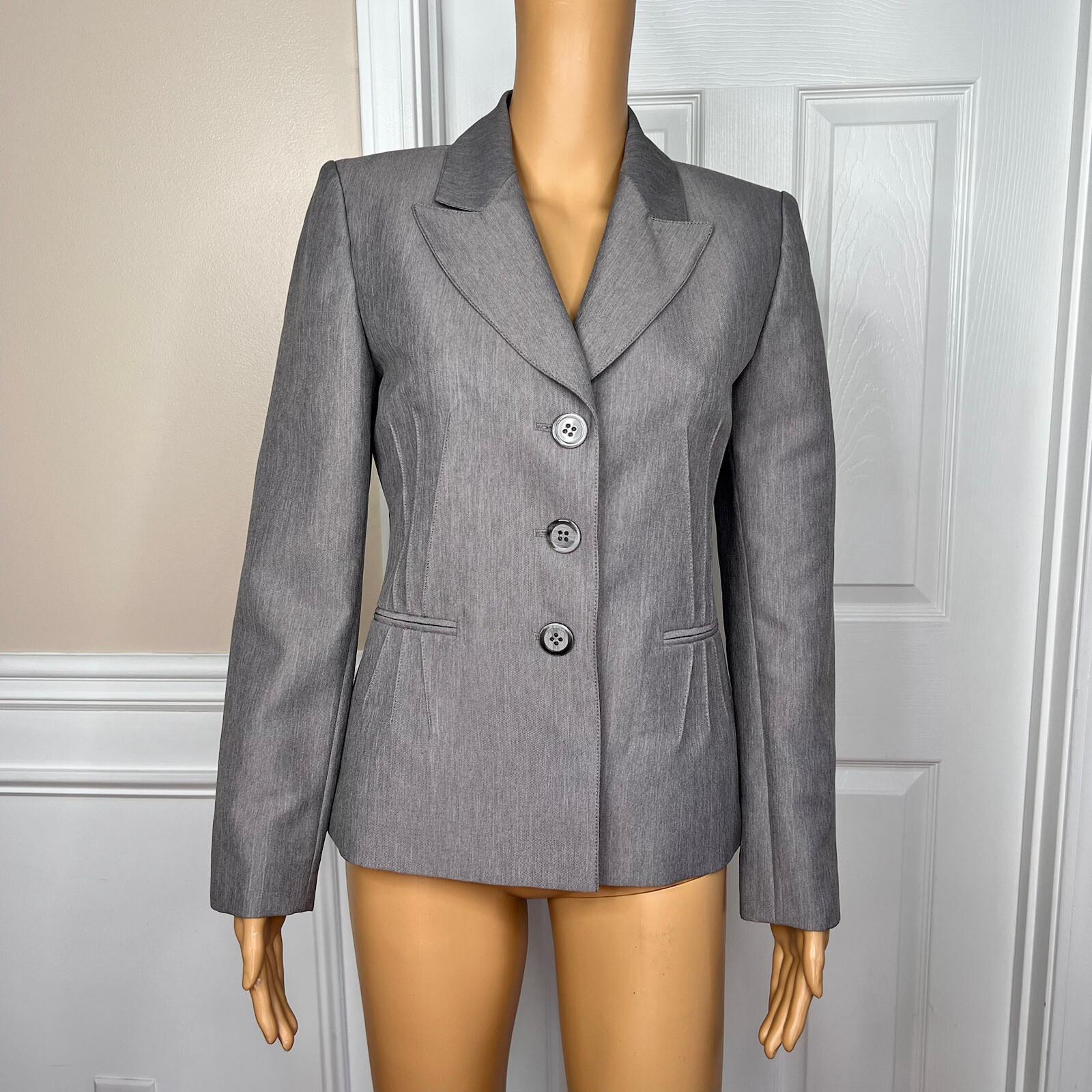 10-3414.jpg EVAN PICONE Light Gray Polyester Lined Peak Collar Career Blazer Suit Size 4