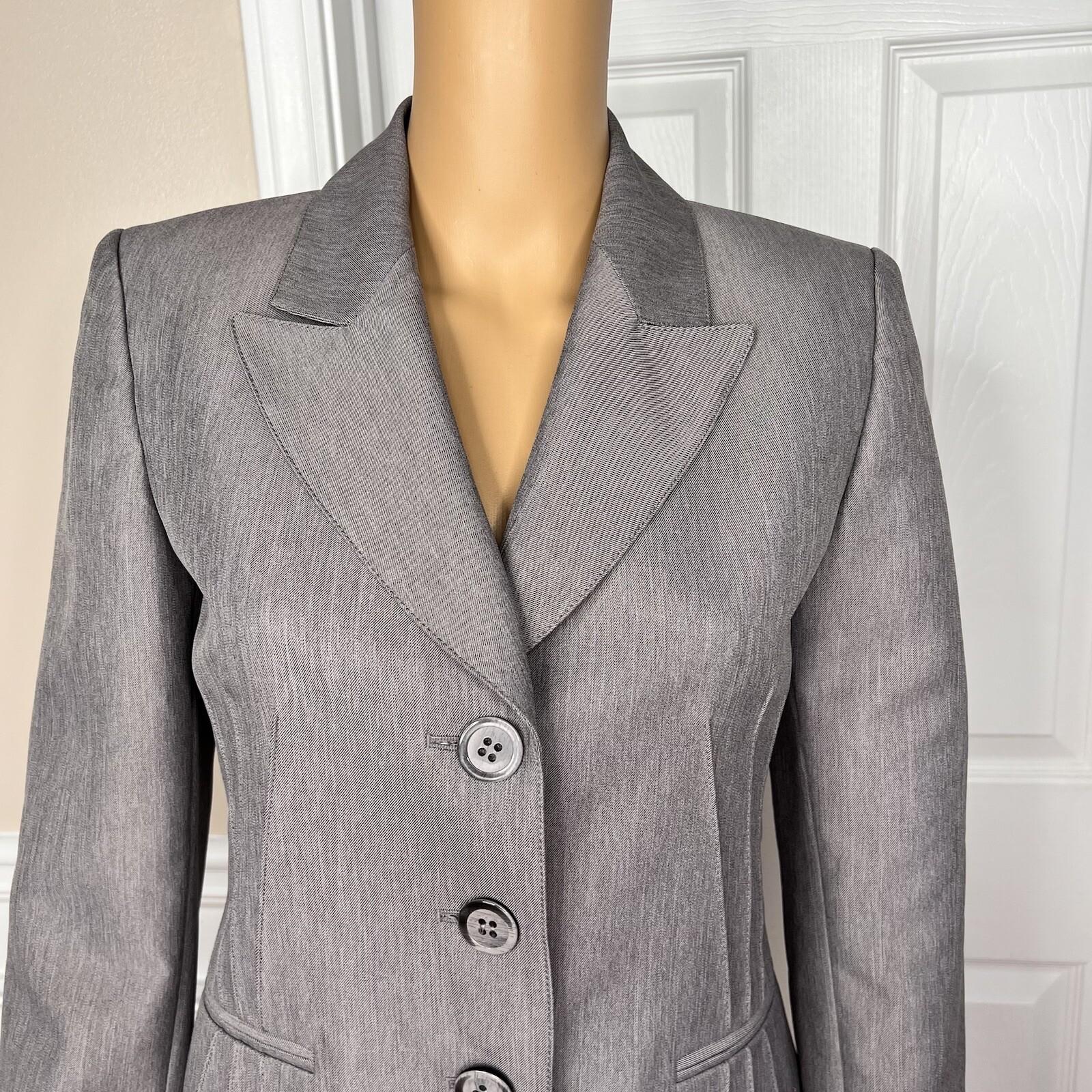 10-3416.jpg EVAN PICONE Light Gray Polyester Lined Peak Collar Career Blazer Suit Size 4