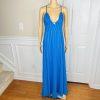 Lulus Elevate Polyester Embroidered Dress M Blue Open Back Crisscross Flare Maxi