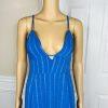 Lulus Elevate Polyester Embroidered Dress M Blue Open Back Crisscross Flare Maxi