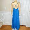 Lulus Elevate Polyester Embroidered Dress M Blue Open Back Crisscross Flare Maxi