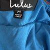 Lulus Elevate Polyester Embroidered Dress M Blue Open Back Crisscross Flare Maxi