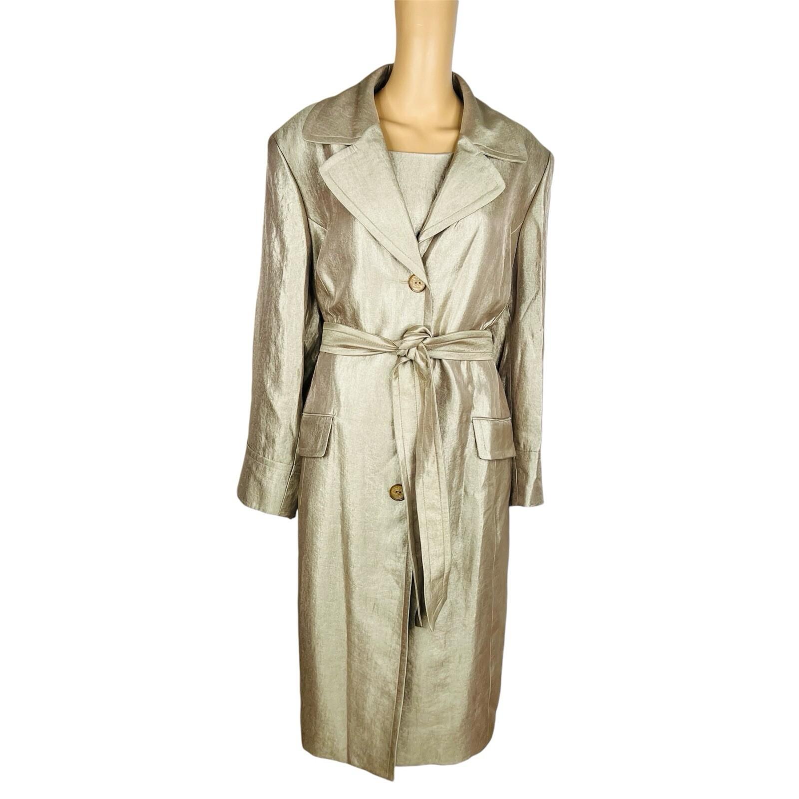 Kasper Polyester Metallic Dress Suit 24W Champagne Gold Belted Cocktail 2PC New