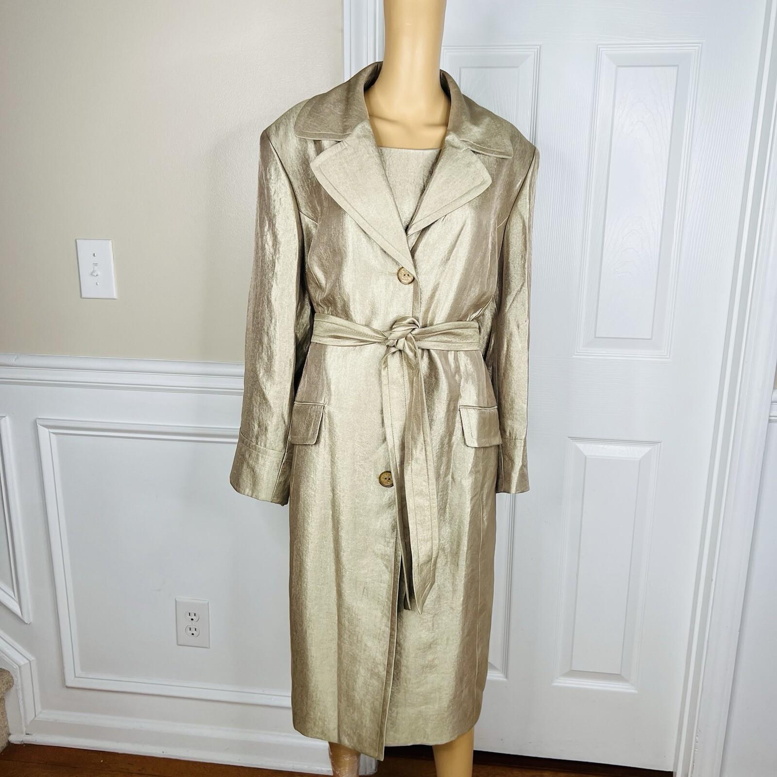 Kasper Polyester Metallic Dress Suit 24W Champagne Gold Belted Cocktail 2PC New