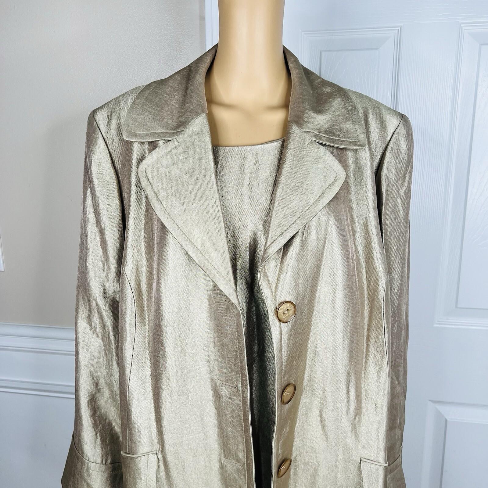 Kasper Polyester Metallic Dress Suit 24W Champagne Gold Belted Cocktail 2PC New