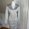 New LE SUIT 2PC Silver Blue Acetate Metallic Blend Collarless Skirt Suit SZ 12