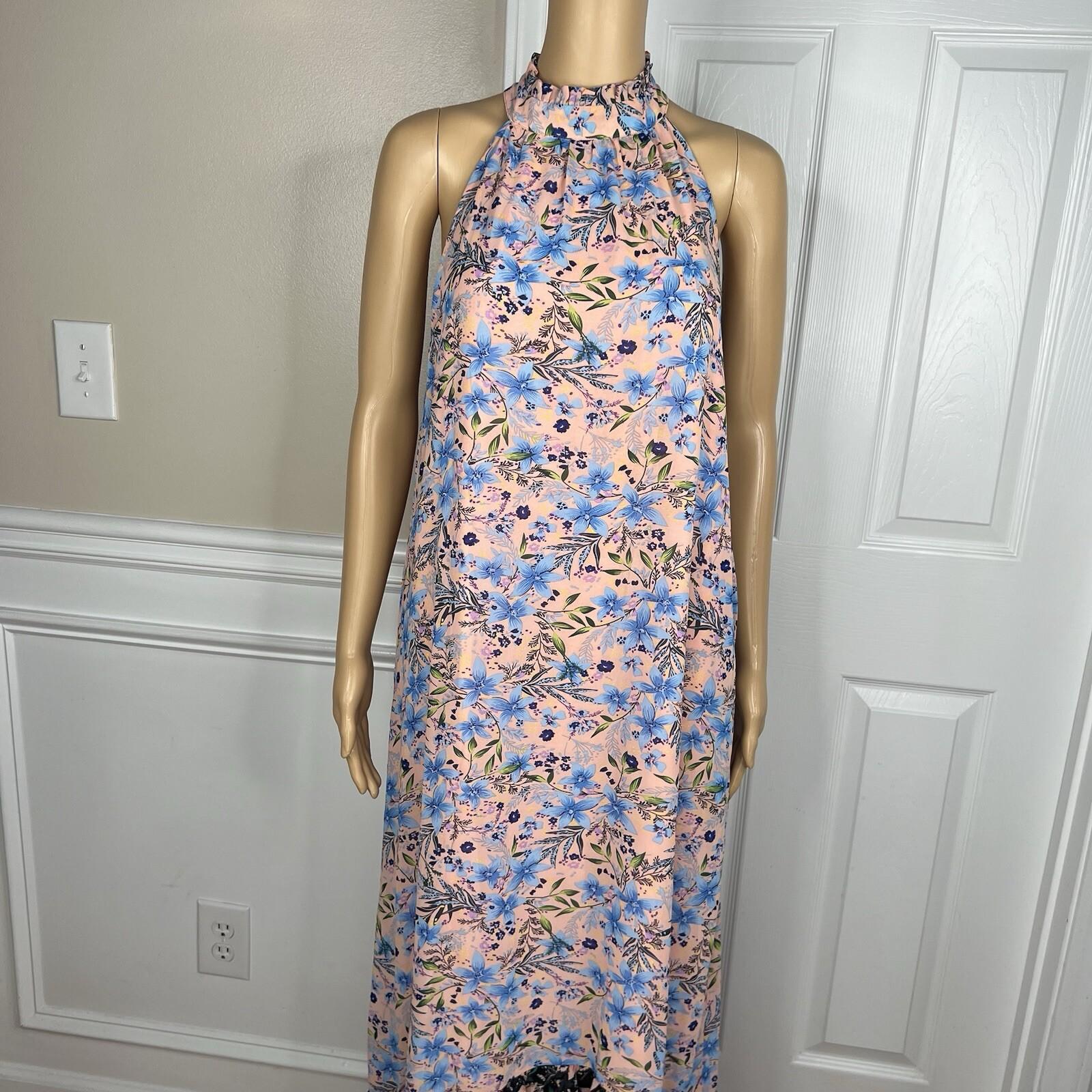 10-3453.jpg Code x Mode Floral Maxi Dress Size S Ruffle Hem Prairie High Neck Sleeveless New