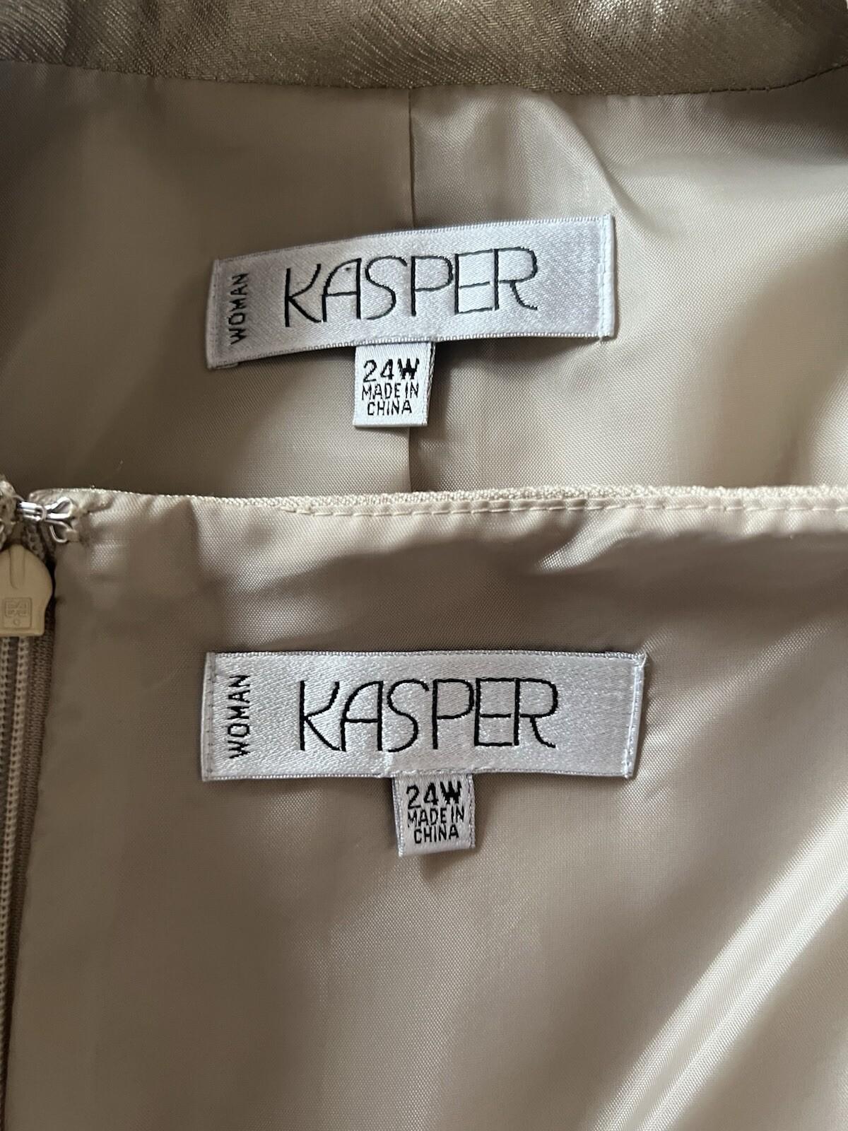Kasper Polyester Metallic Dress Suit 24W Champagne Gold Belted Cocktail 2PC New