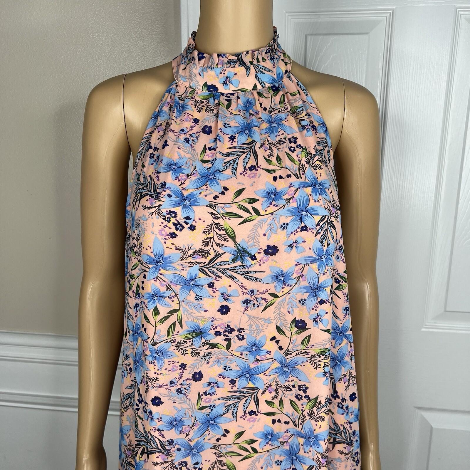 10-3455.jpg Code x Mode Floral Maxi Dress Size S Ruffle Hem Prairie High Neck Sleeveless New