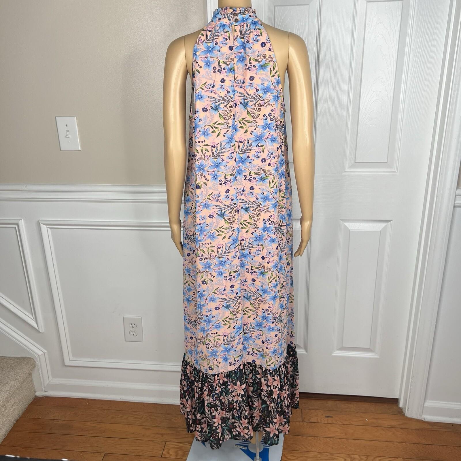 10-3458.jpg Code x Mode Floral Maxi Dress Size S Ruffle Hem Prairie High Neck Sleeveless New