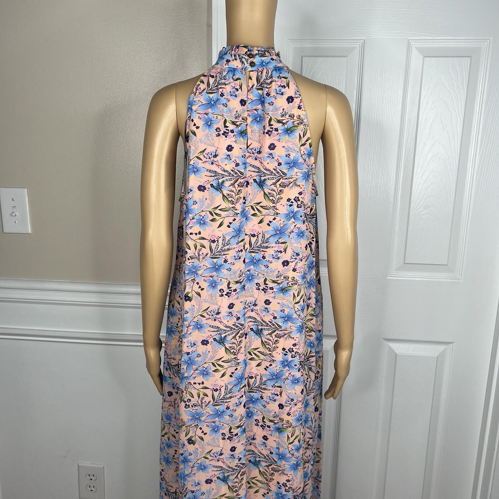 10-3459.jpg Code x Mode Floral Maxi Dress Size S Ruffle Hem Prairie High Neck Sleeveless New