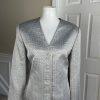 New LE SUIT 2PC Silver Blue Acetate Metallic Blend Collarless Skirt Suit SZ 12