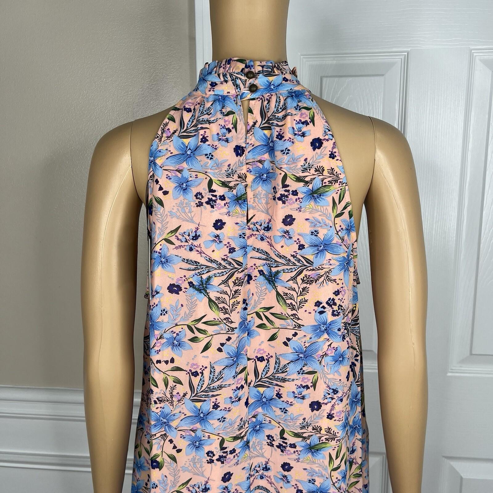 10-3460.jpg Code x Mode Floral Maxi Dress Size S Ruffle Hem Prairie High Neck Sleeveless New