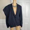 John Meyer Polyester Viscose Pant Suit 14 Navy Blue Striped Peak Collar 2PC New