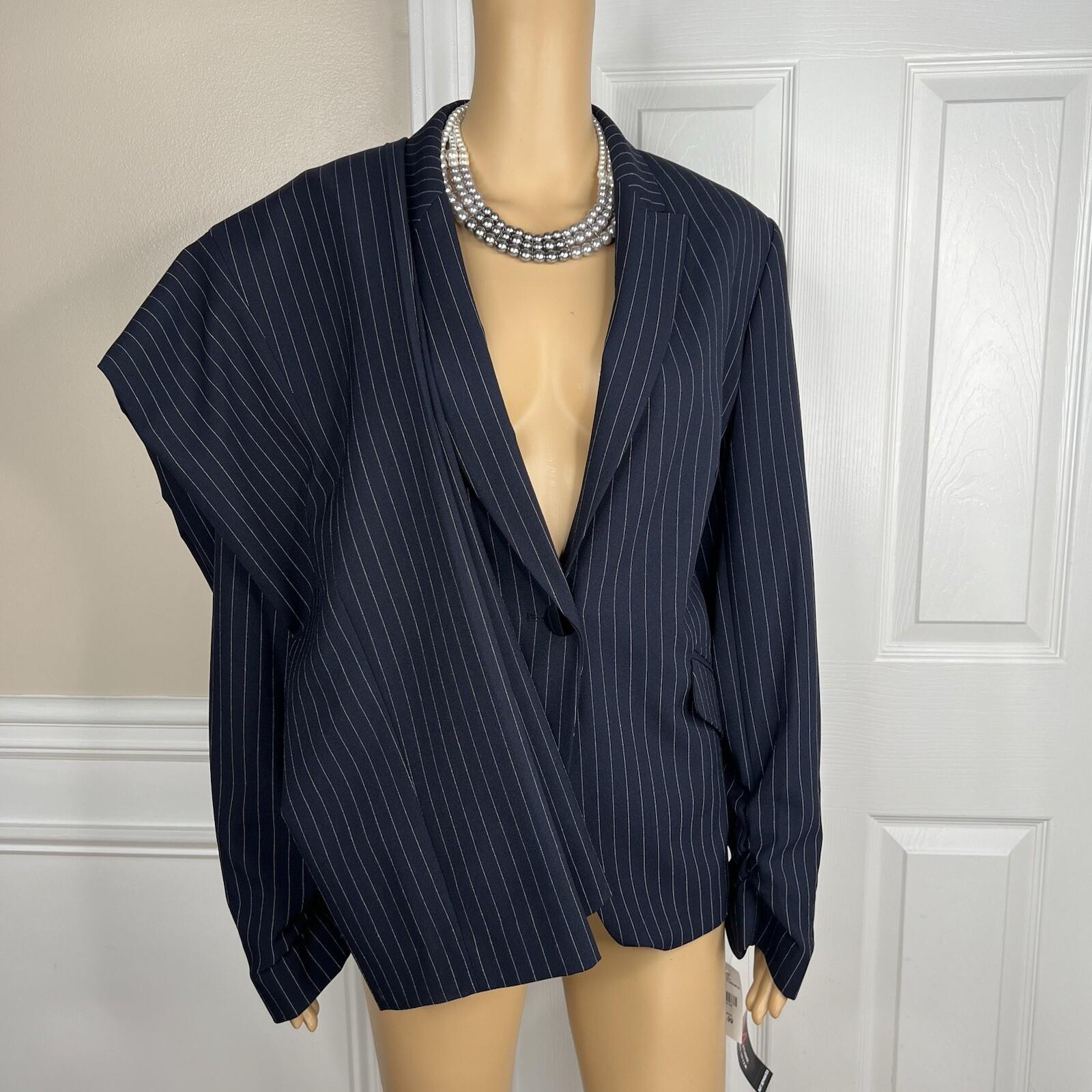 John Meyer Polyester Viscose Pant Suit 14 Navy Blue Striped Peak Collar 2PC New