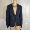 John Meyer Polyester Viscose Pant Suit 14 Navy Blue Striped Peak Collar 2PC New