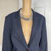 John Meyer Polyester Viscose Pant Suit 14 Navy Blue Striped Peak Collar 2PC New
