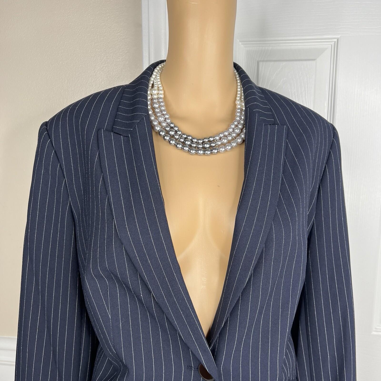 John Meyer Polyester Viscose Pant Suit 14 Navy Blue Striped Peak Collar 2PC New