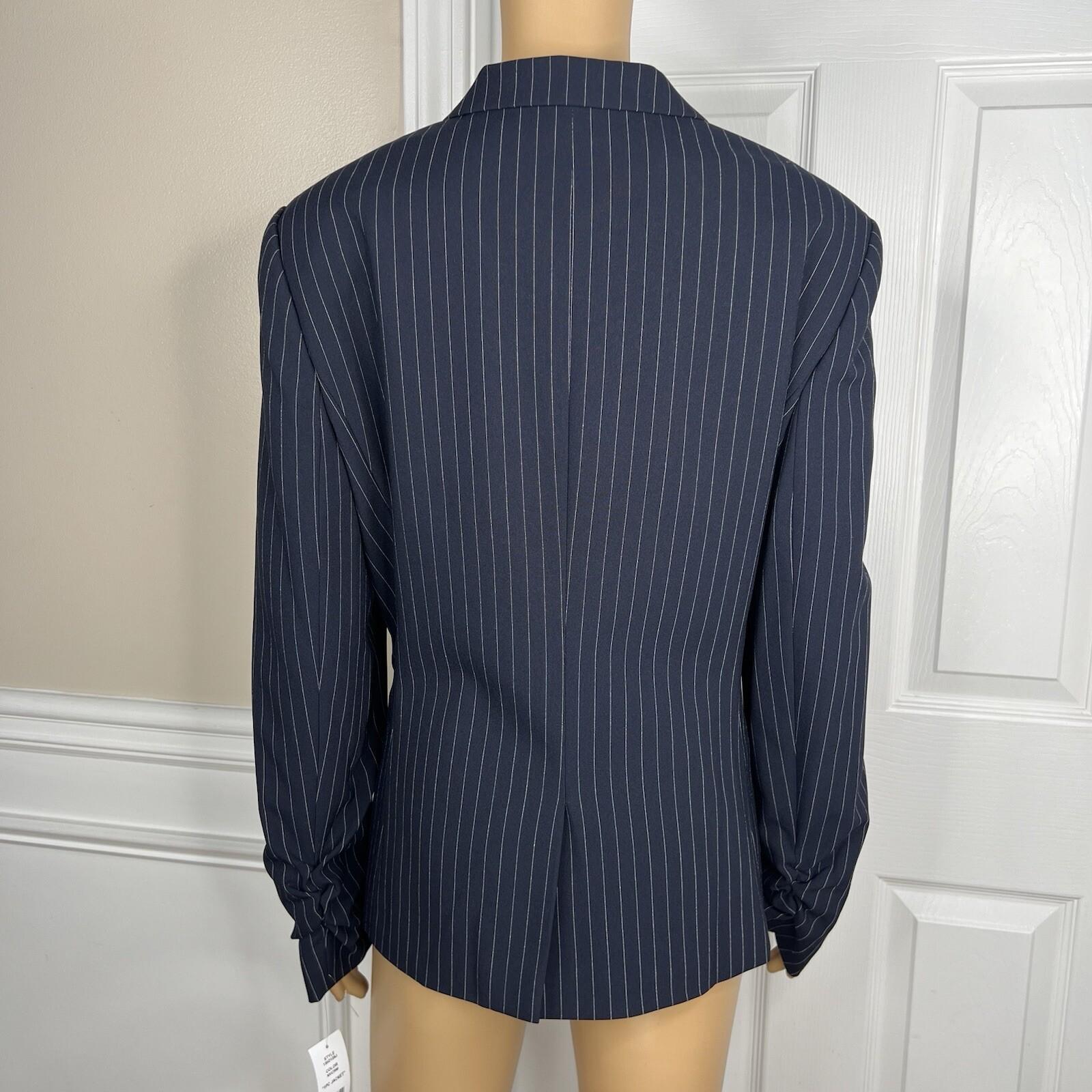 John Meyer Polyester Viscose Pant Suit 14 Navy Blue Striped Peak Collar 2PC New