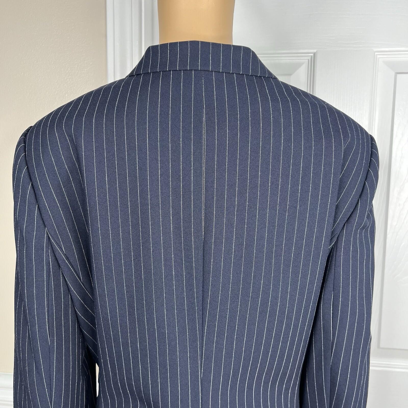 John Meyer Polyester Viscose Pant Suit 14 Navy Blue Striped Peak Collar 2PC New