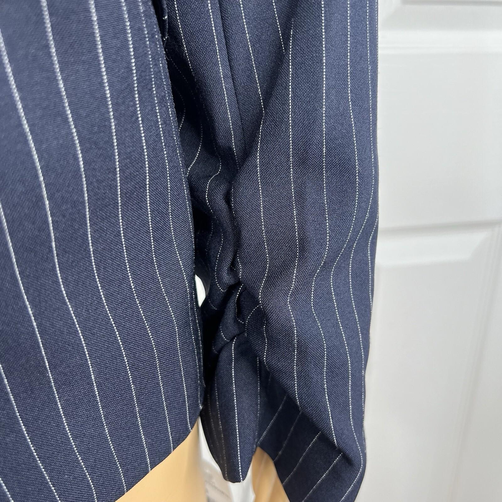 John Meyer Polyester Viscose Pant Suit 14 Navy Blue Striped Peak Collar 2PC New