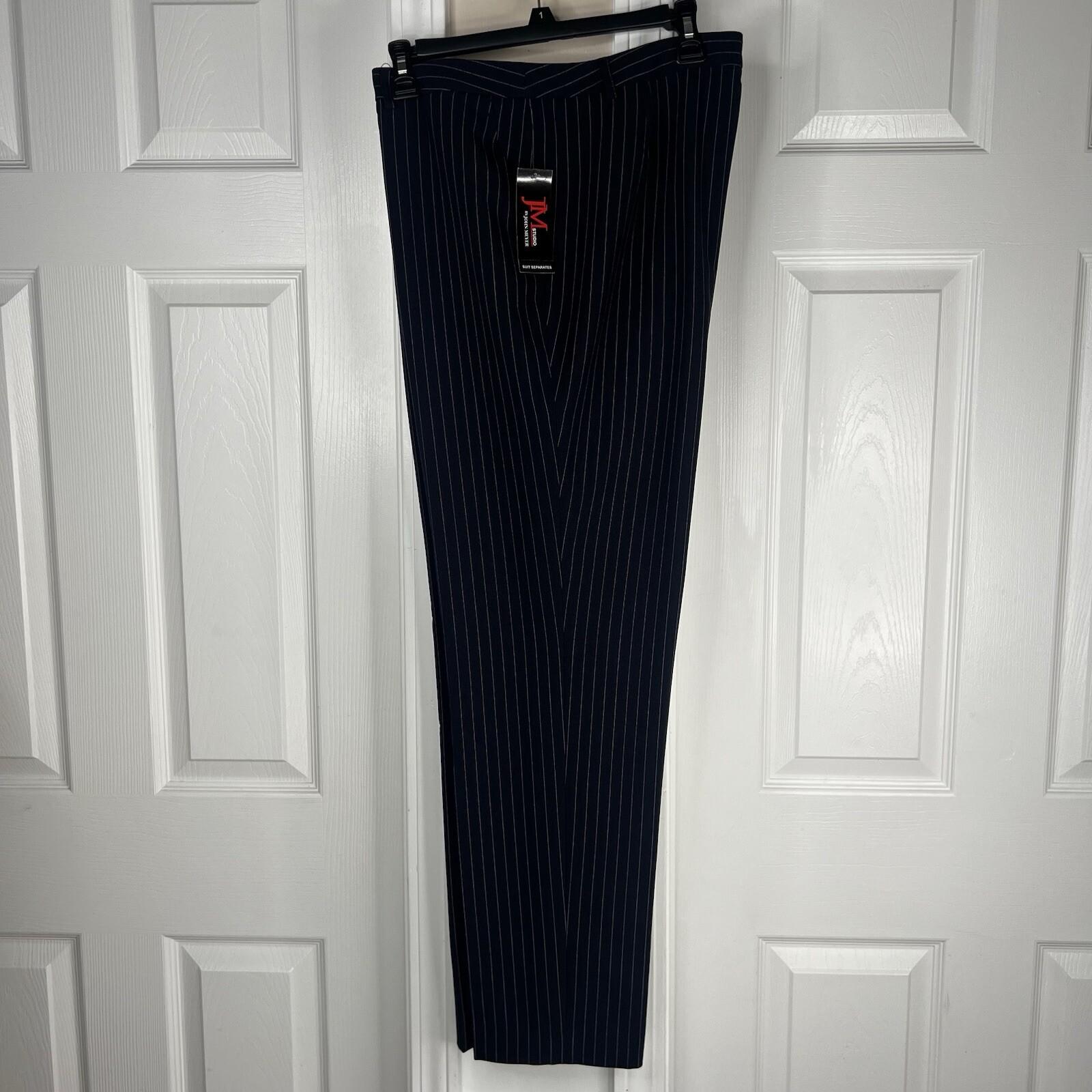 John Meyer Polyester Viscose Pant Suit 14 Navy Blue Striped Peak Collar 2PC New