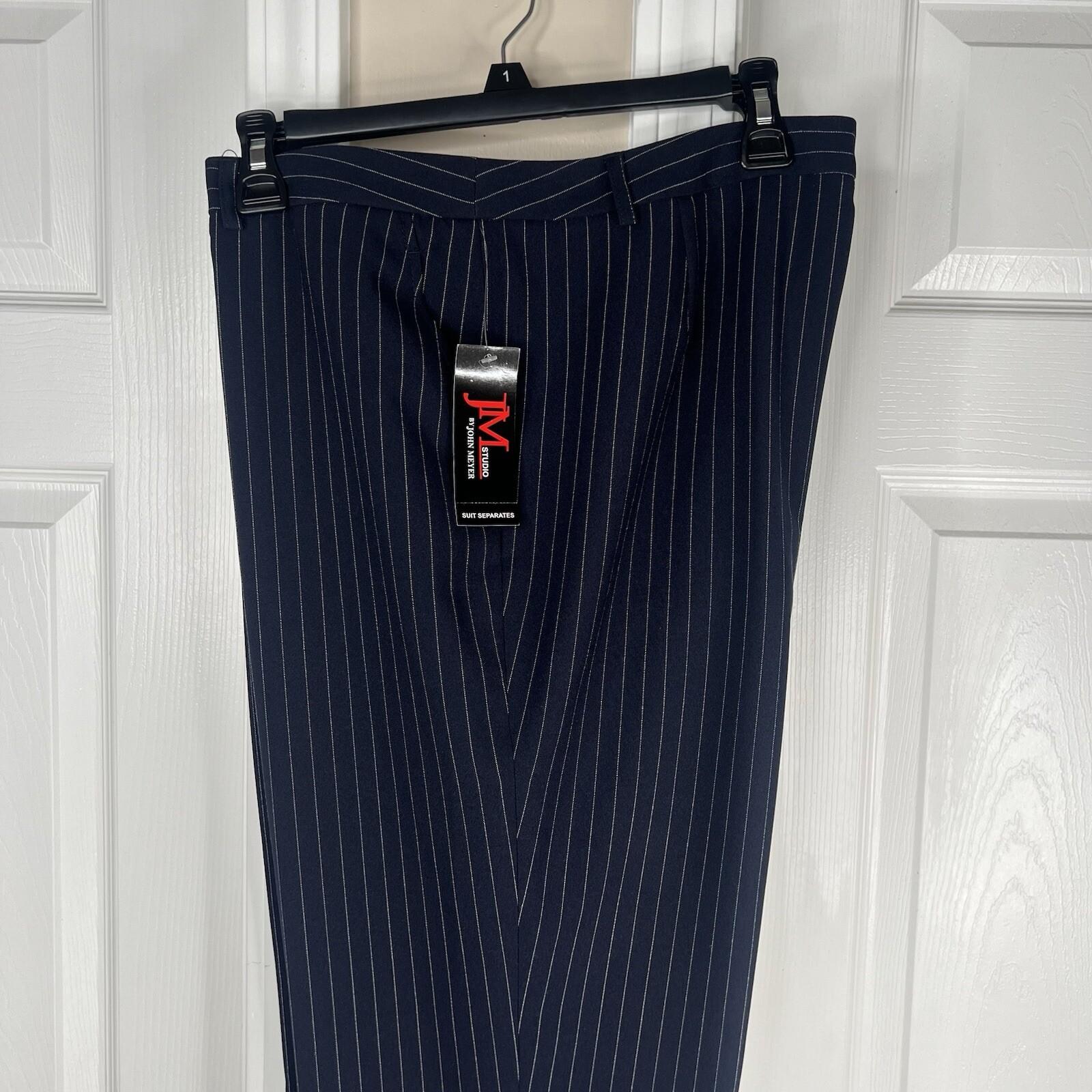 John Meyer Polyester Viscose Pant Suit 14 Navy Blue Striped Peak Collar 2PC New