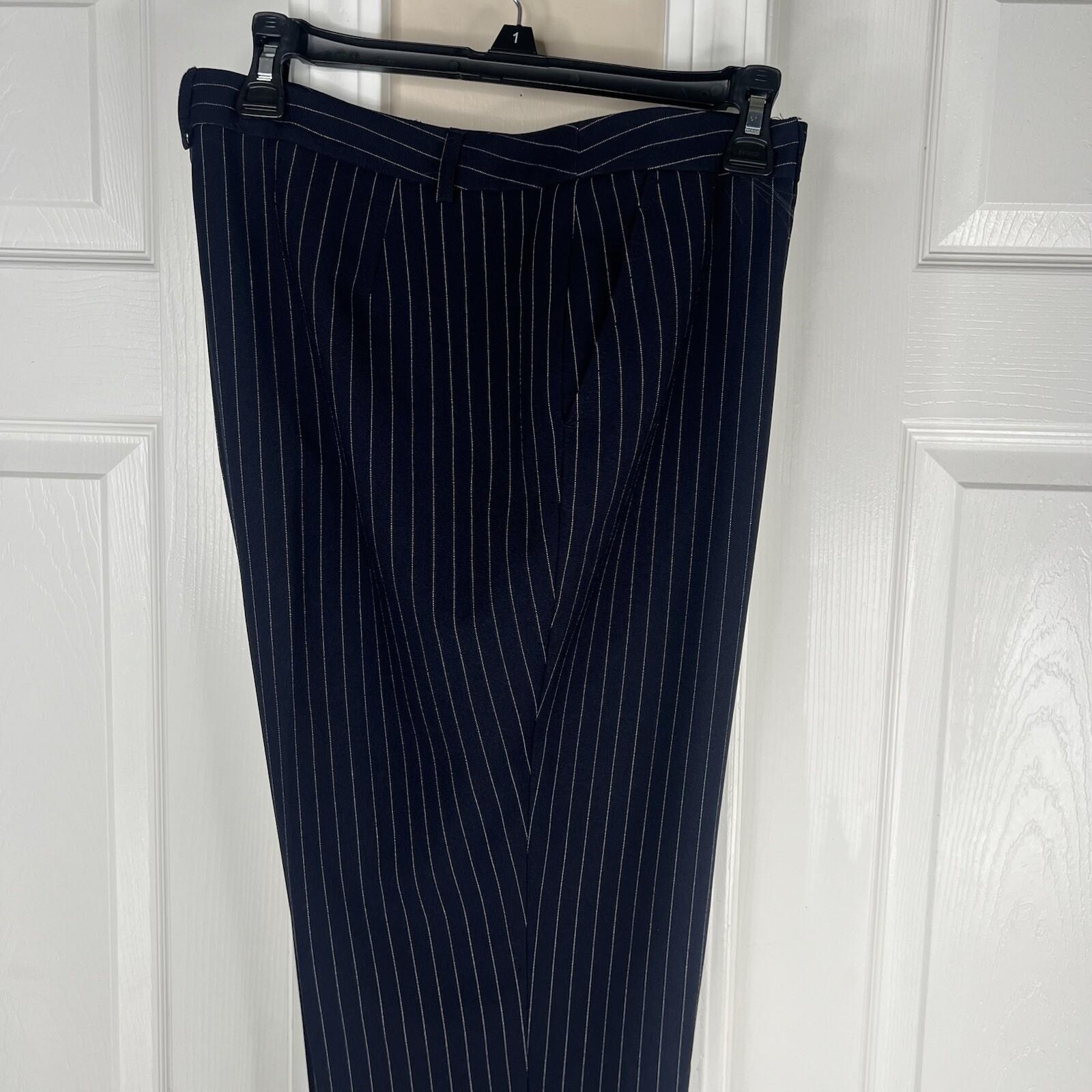 John Meyer Polyester Viscose Pant Suit 14 Navy Blue Striped Peak Collar 2PC New