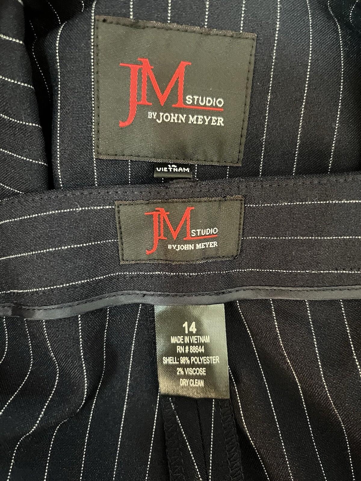 John Meyer Polyester Viscose Pant Suit 14 Navy Blue Striped Peak Collar 2PC New