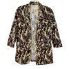 MANGO Linen Oversized Cardigan XS Tropical Print Blazer 3/4 Sleeve Brown Leaf