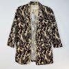MANGO Linen Oversized Cardigan XS Tropical Print Blazer 3/4 Sleeve Brown Leaf