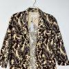 MANGO Linen Oversized Cardigan XS Tropical Print Blazer 3/4 Sleeve Brown Leaf