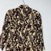 MANGO Linen Oversized Cardigan XS Tropical Print Blazer 3/4 Sleeve Brown Leaf