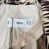 MANGO Linen Oversized Cardigan XS Tropical Print Blazer 3/4 Sleeve Brown Leaf