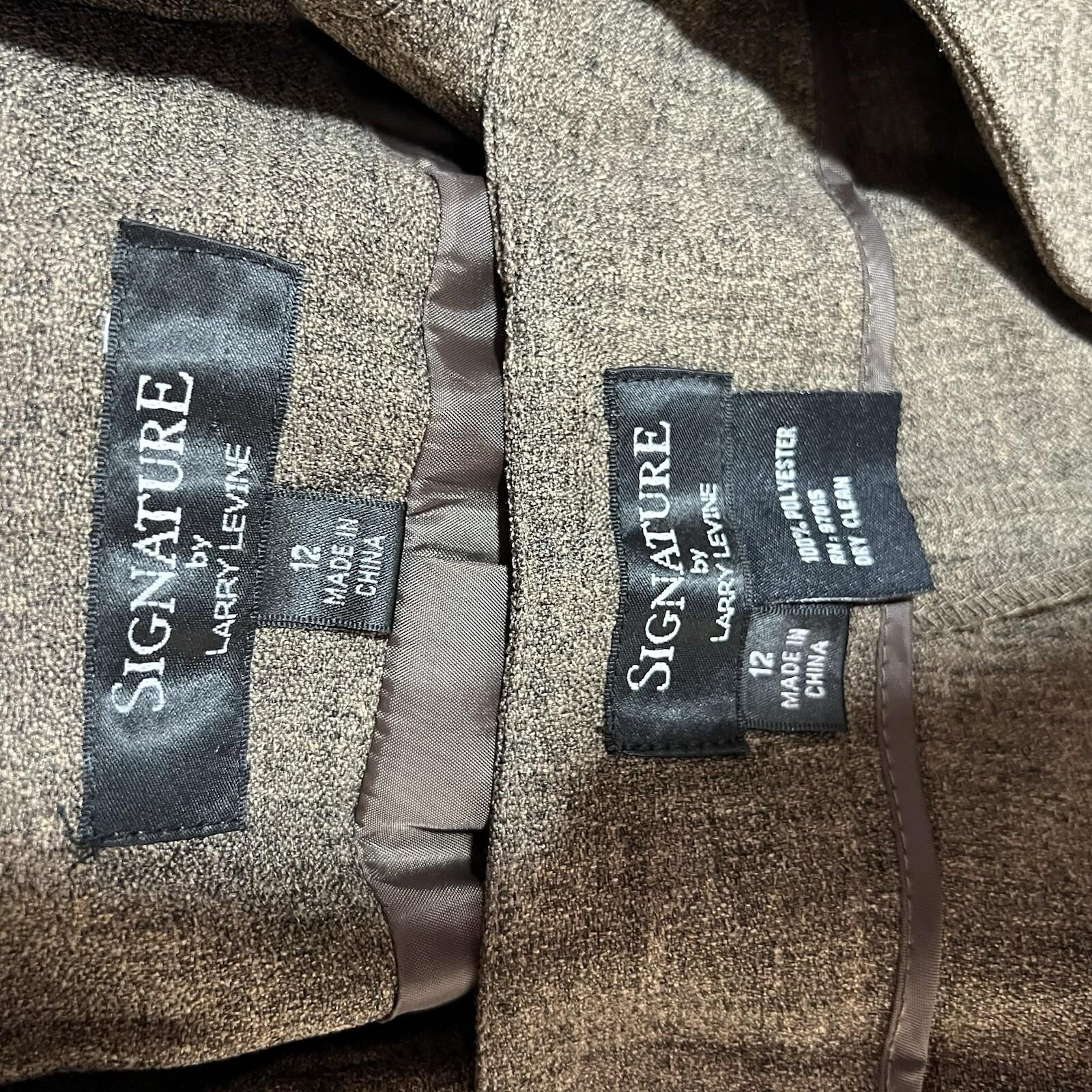 10-3504.jpg Larry Levine Polyester Rayon Spandex Pant Suit 12 Camel Belted Business 2PC New