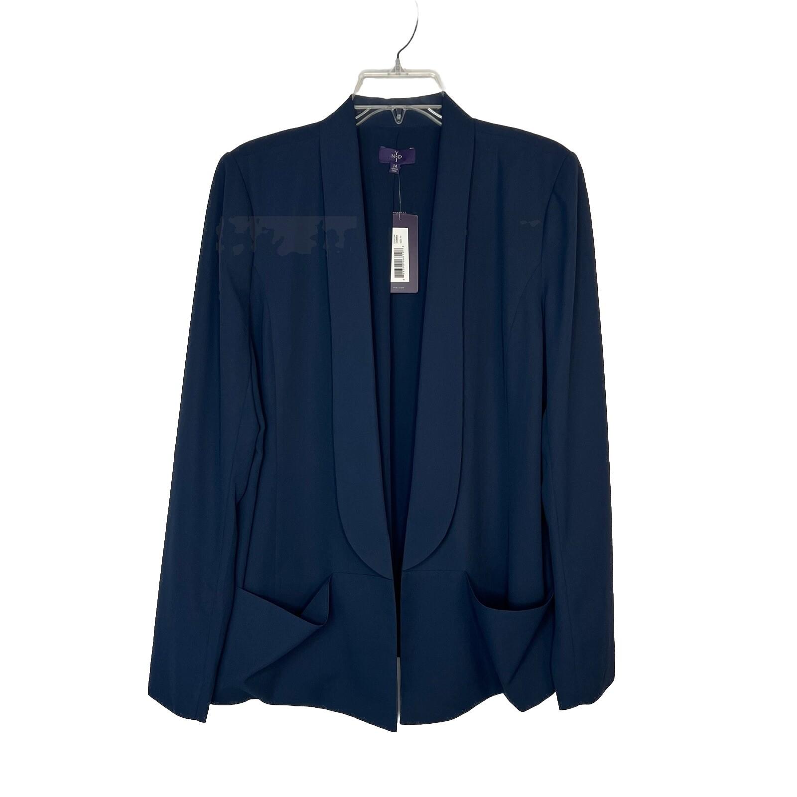 NYDJ Polyester Cardigan Size 14 Commander Blue Shawl Collar Pockets Preppy