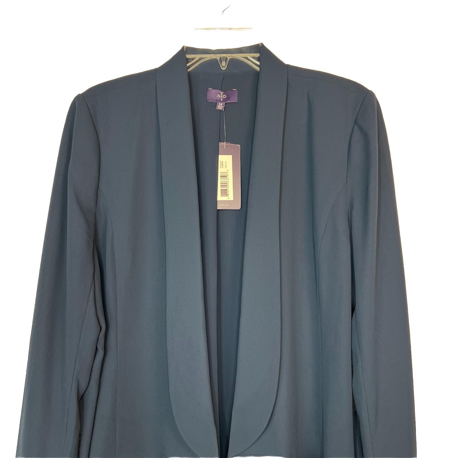 NYDJ Polyester Cardigan Size 14 Commander Blue Shawl Collar Pockets Preppy