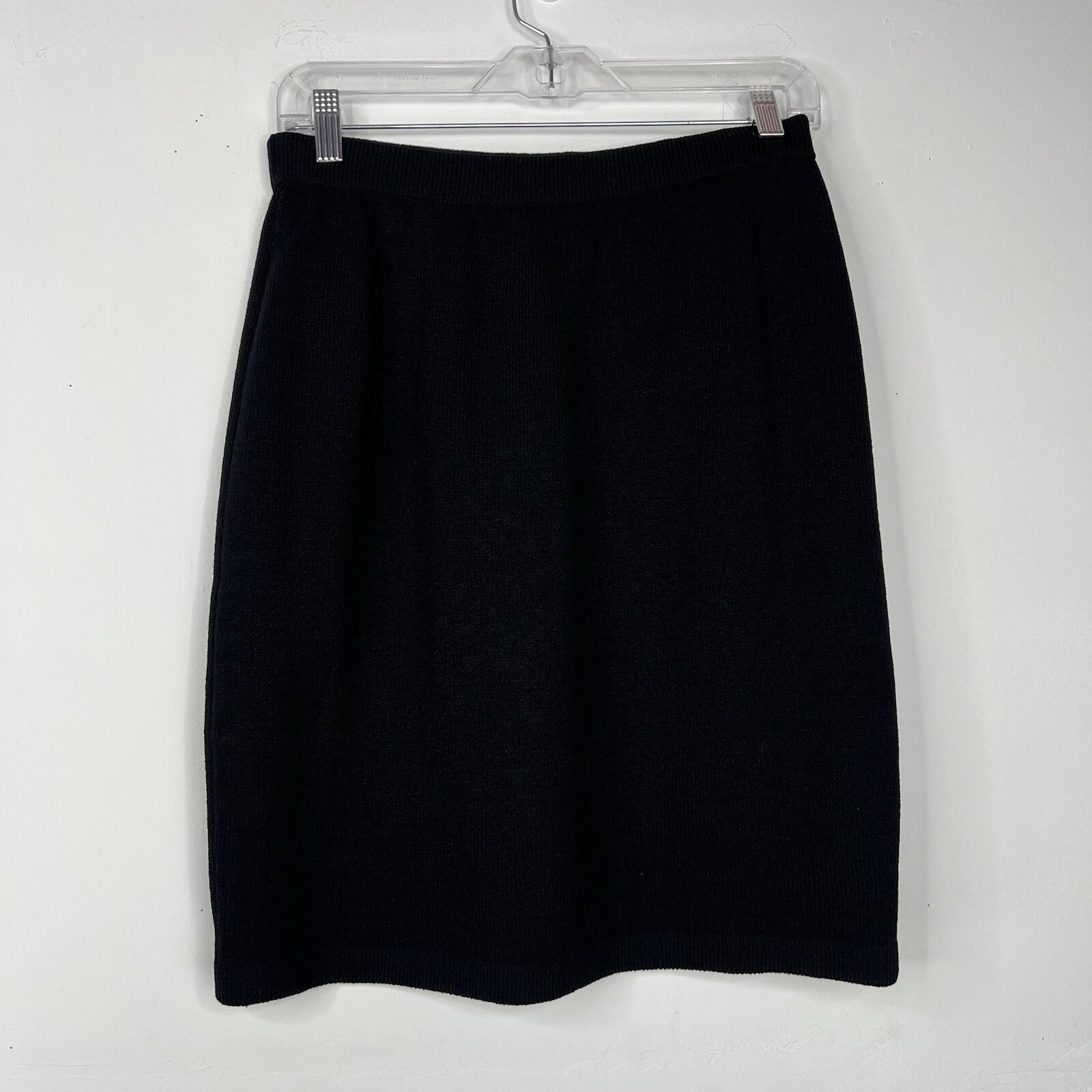 St John Basics By Marie Gray Tight Knit Stretch Skirt Size 6 Black Pencil Luxury